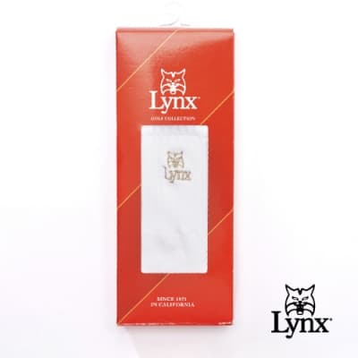 【Lynx Golf】男款山貓Logo精美中筒襪-白色(3入)