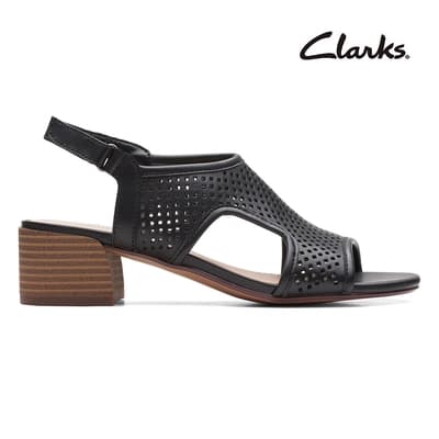 【Clarks】Caroleigh Star 女款透氣充孔繞踝粗跟涼鞋 黑色(CLF65096S)