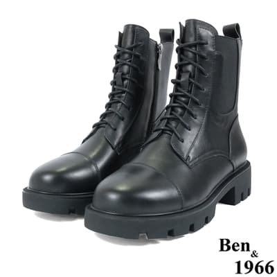Ben&1966高級頭層牛皮質感流行短靴-黑(227071)