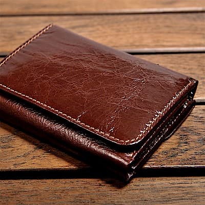 H-CT 亮面錢包設計真皮口袋包/棕(WT1988C)