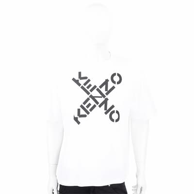 KENZO Sport 交叉字母白色棉質短袖TEE T恤(男款)