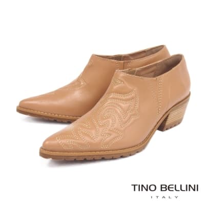 Tino Bellini巴西進口率性尖頭粗跟踝靴_米