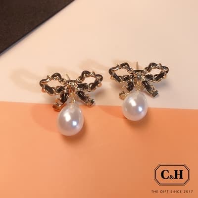 C&H 法式香風蝴蝶結・925低敏銀針珍珠耳環