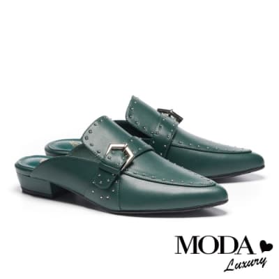 拖鞋 MODA Luxury 復古個性鉚釘點綴尖頭低跟穆勒拖鞋－綠