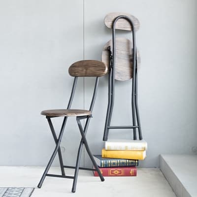 Amos-復古木紋高背圓形折疊椅