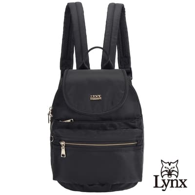 【Lynx】美國山貓輕量尼龍布包多隔層機能後背包 手提/雙肩/翻蓋 黑色