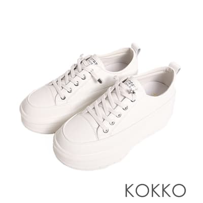 KOKKO超厚底增高軟Q鬆緊鞋帶休閒鞋白色