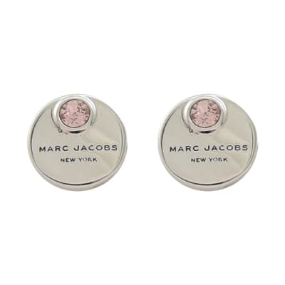 MARC JACOBS 金屬logo圓牌水鑽裝飾耳針式耳環(銀色)