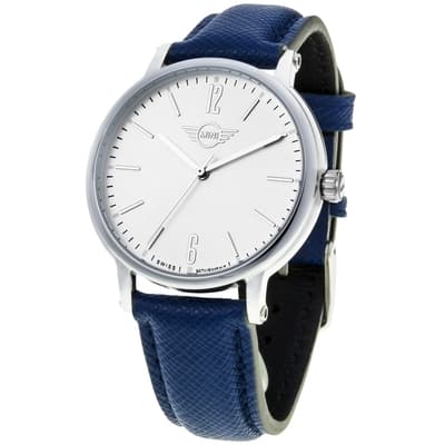 MINI Swiss Watches 石英錶 38.5mm 白錶面 海軍藍皮錶帶