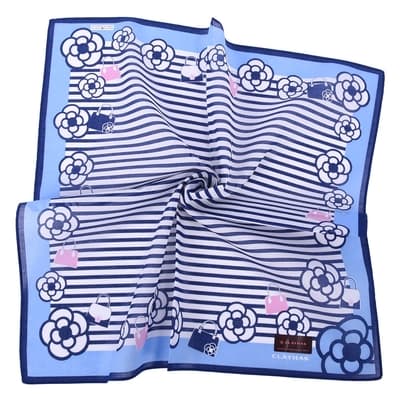 CLATHAS 山茶花拼色條紋純綿帕領巾(藍色)