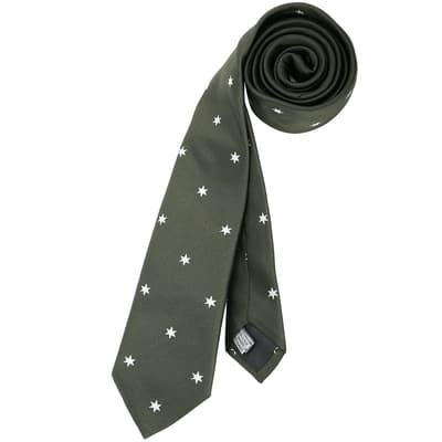 DIOR 刺繡白星絲綢領帶(深綠色)