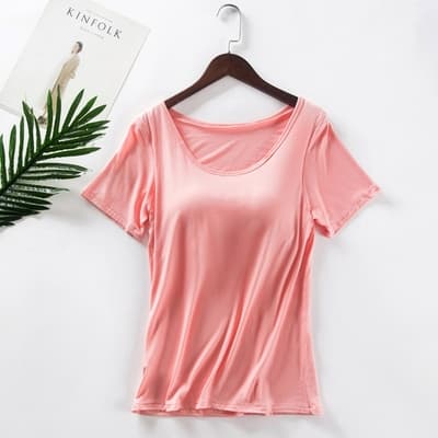 玩美衣櫃純色無鋼圈胸墊一體式瑜珈短袖T恤S-XL(共七色)-Belen