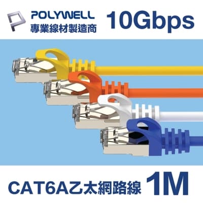 POLYWELL CAT6A 超高速乙太網路線 S/FTP 10Gbps 1M