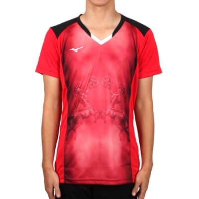 MIZUNO 男排球短袖上衣-2017企業排球聯賽-短T T恤 美津濃 紅黑