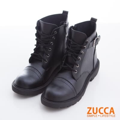 ZUCCA-率性抽繩側拉鍊軍靴-黑-z6729bk