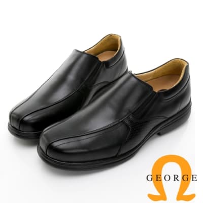 GEORGE喬治皮鞋 舒適系列 真皮壓線直套式專利氣墊鞋 -黑