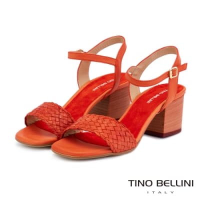 Tino Bellini阿爾巴尼亞典雅編織中跟涼鞋_紅