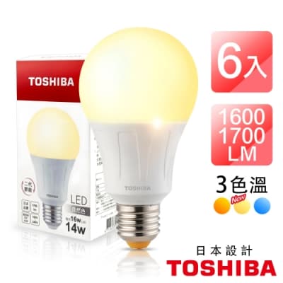 TOSHIBA東芝 6入組 第二代 高效球泡燈 廣角型 14W LED燈泡
