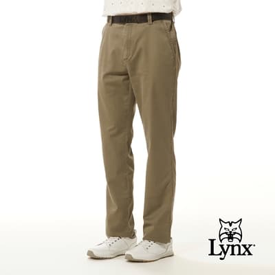 【Lynx Golf】男款彈性舒適混紡材質經典好搭色系素面款式平面休閒長褲-棕色