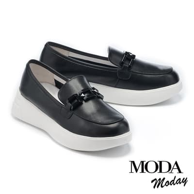 休閒鞋 MODA MODAY 簡約個性烤漆金屬鍊條全真皮休閒鞋－ 黑