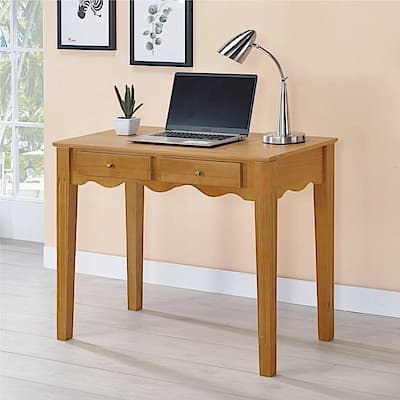 綠活居 卡希沙時尚3尺實木二抽書桌/電腦桌-90x48x75cm免組