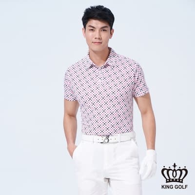 【KING GOLF】男款滿版排列印花POLO衫/高爾夫球衫-粉色