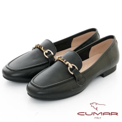 【CUMAR】極簡生活 - 動物紋飾扣休閒平底樂福鞋-黑