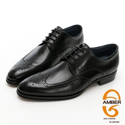【GEORGE 喬治皮鞋】AMBER系列 職人通勤漸層擦色雕花德比鞋 -黑 135008CZ-10