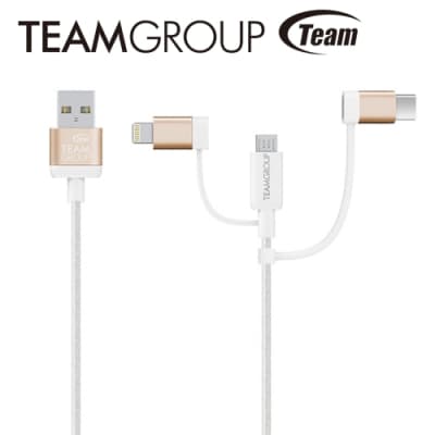 TEAM 十銓科技 MFi認證 Lightning+Micro USB+Type-C 3合1 傳輸充電線