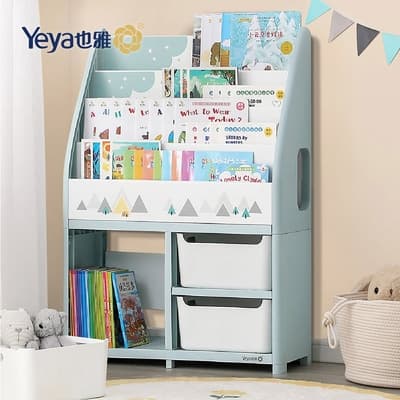 Yeya也雅 萌想樂園兒童玩具繪本分類收納櫃(1大格+2小格+2儲物凳)-DIY-2色可選