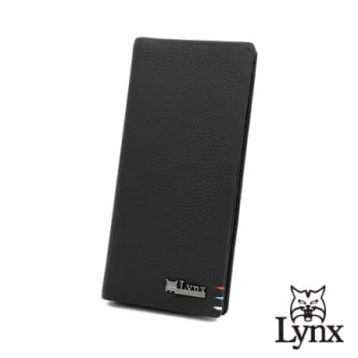 【Lynx】美國山貓自然紋進口牛皮16卡長夾 皮夾 錢包-黑色