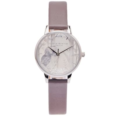 OLIVIA BURTON 神秘貓頭鷹的水晶魔力款手錶(OB16SG10)-銀面x深灰色/30mm