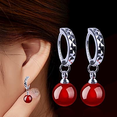 I.Dear飾品-正白K-氣質瑪瑙-韓國簍空弧形造型瑪瑙銀色耳針耳環DB40