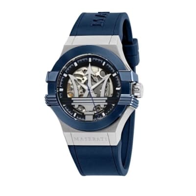 MASERATI 瑪莎拉蒂 經典藍色矽膠鏤空機械腕錶42mm(R8821108035)