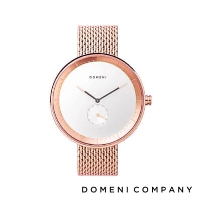 DOMENI COMPANY 經典系列 316L不鏽鋼小秒針錶 玫瑰金錶帶 -白/40mm