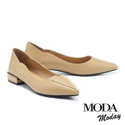 低跟鞋 MODA MODAY 極簡質感純色牛皮尖頭低跟鞋－綠