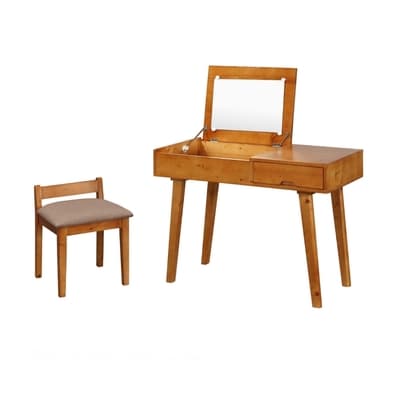 MUNA 日式風情雲杉檜木色3.3尺化妝台/鏡台(含椅) 100X45X77cm
