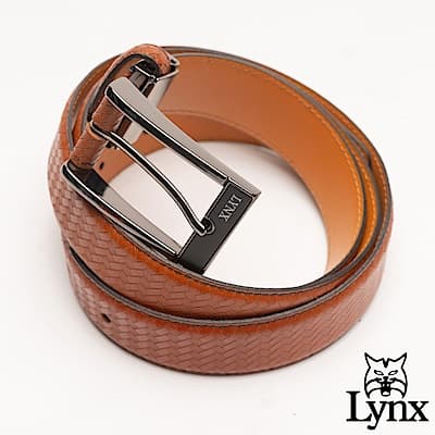 Lynx - 美國山貓編織壓紋男士真皮穿針式皮帶-棕色