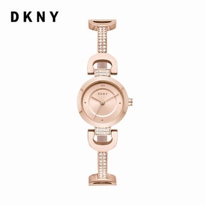 【DKNY】典雅晶燦不鏽鋼玫瑰金璀璨銀女錶(兩款可選)