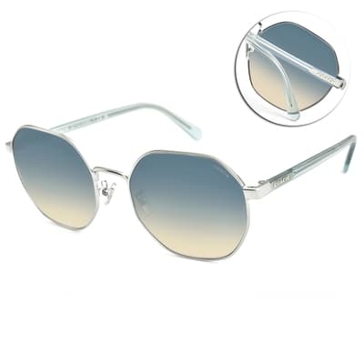 COACH 時尚大鏡框金屬 太陽眼鏡/銀 透藍 漸層藍鏡片#HC7147 90014M