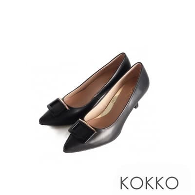 KOKKO優雅知性尖頭柔軟綿羊皮細跟包鞋黑色