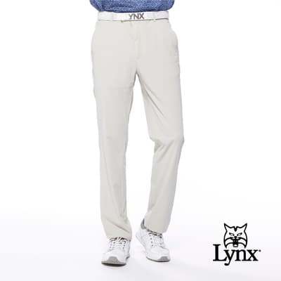 【Lynx Golf】男款吸排彈性透氣織帶造型立體凸印設計平口休閒長褲-卡其色