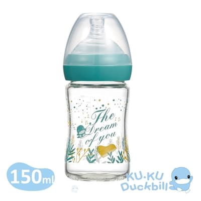 KUKU酷咕鴨 夢想樂章寬口玻璃奶瓶150ml(月光藍/早春粉/原野綠)
