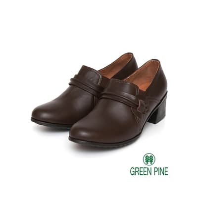 Green Pine 深口牛皮裸靴粗跟鞋 咖色 (00653523)