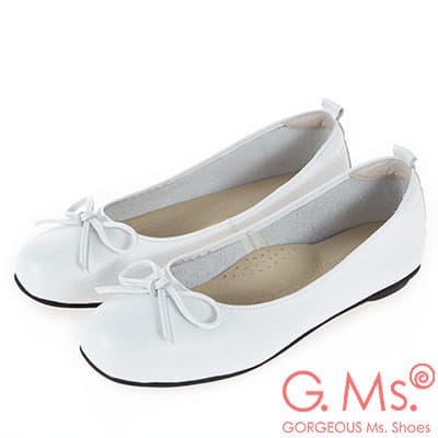 G.Ms. MIT系列-牛皮蝴蝶結方頭娃娃鞋-白色