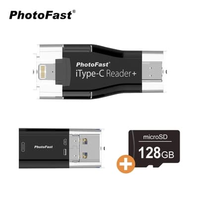【PhotoFast】iType-C Reader 四合一 蘋果/安卓跨平台讀卡機+128GB記憶卡 (手機備份隨身碟)