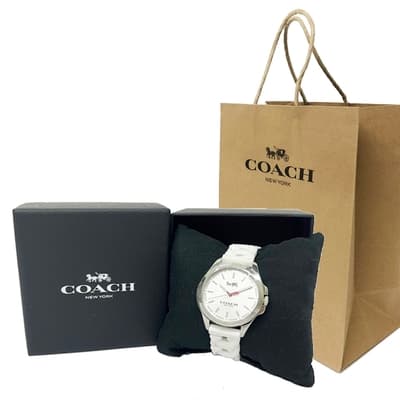 COACH 經典素面錶面編織果凍錶帶女用手錶贈紙袋(白)