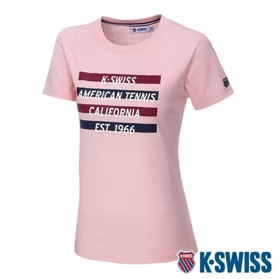 K-SWISS Stripes Tennis Tee棉質吸排T恤-女-粉紅