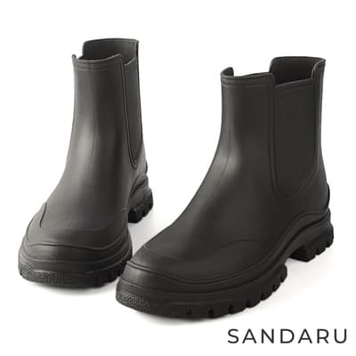 山打努SANDARU-雨靴 側拼接防滑底短筒雨靴-黑