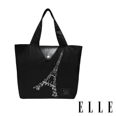 ELLE 鐵塔插畫環保摺疊購物袋- 經典黑G52368